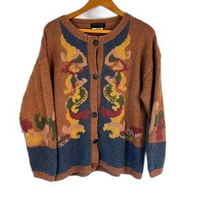 Country Shop VTG Hand Knitted Button Up Country Cottage Sweater Artsy Size‎ S/M